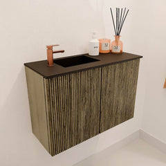 JOYA 60cm toiletmeubel kleur Dusk. Wastafel FAYE positie Links 1 kraangat kleur Urban.