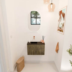 JOYA 60cm toiletmeubel kleur Dusk. Wastafel FAYE positie Links Zonder kraangat kleur Urban.