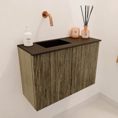 JOYA 60cm toiletmeubel kleur Dusk. Wastafel FAYE positie Links Zonder kraangat kleur Urban.