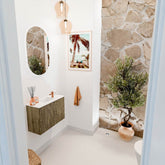 JOYA 60cm toiletmeubel kleur Dusk. Wastafel FAYE positie Midden 1 kraangat kleur Talc.