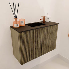 JOYA 60cm toiletmeubel kleur Dusk. Wastafel FAYE positie Midden 1 kraangat kleur Urban.