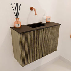 JOYA 60cm toiletmeubel kleur Dusk. Wastafel FAYE positie Midden Zonder kraangat kleur Urban.