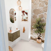 JOYA 60cm toiletmeubel kleur Dusk. Wastafel FAYE positie Rechts 1 kraangat kleur Talc.