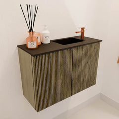 JOYA 60cm toiletmeubel kleur Dusk. Wastafel FAYE positie Rechts 1 kraangat kleur Urban.