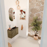 JOYA 60cm toiletmeubel kleur Dusk. Wastafel FAYE positie Rechts 1 kraangat kleur Urban.