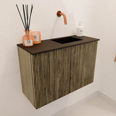 JOYA 60cm toiletmeubel kleur Dusk. Wastafel FAYE positie Rechts Zonder kraangat kleur Urban.