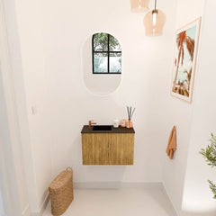 JOYA 60cm toiletmeubel kleur Oak. Wastafel FAYE positie Links 1 kraangat kleur Urban.