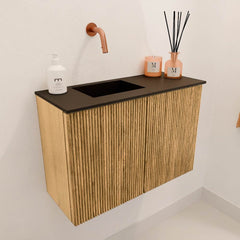 JOYA 60cm toiletmeubel kleur Oak. Wastafel FAYE positie Links Zonder kraangat kleur Urban.