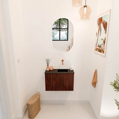 JOYA 60cm toiletmeubel kleur Ruby. Wastafel FAYE positie Rechts Zonder kraangat kleur Urban.