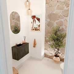 JOYA 60cm toiletmeubel kleur Shadow. Wastafel FAYE positie Links 1 kraangat kleur Urban.