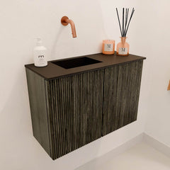 JOYA 60cm toiletmeubel kleur Shadow. Wastafel FAYE positie Links Zonder kraangat kleur Urban.