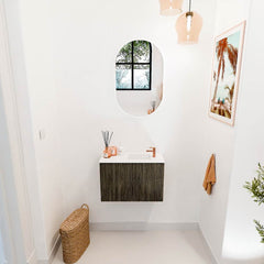 JOYA 60cm toiletmeubel kleur Shadow. Wastafel FAYE positie Rechts 1 kraangat kleur Talc.