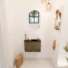 JOYA 61,6cm toiletmeubel ronding links kleur Dusk. Wastafel FAYE positie Rechts 1 kraangat kleur Urban.