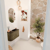 JOYA 61,6cm toiletmeubel ronding links kleur Dusk. Wastafel FAYE positie Rechts 1 kraangat kleur Urban.