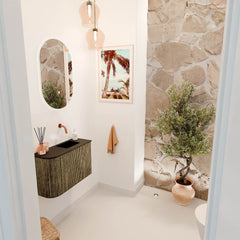 JOYA 61,6cm toiletmeubel ronding links kleur Dusk. Wastafel FAYE positie Rechts Zonder kraangat kleur Urban.