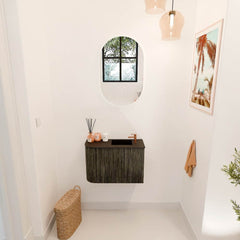 JOYA 61,6cm toiletmeubel ronding links kleur Shadow. Wastafel FAYE positie Rechts 1 kraangat kleur Urban.