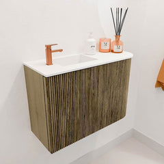 JOYA 61,6cm toiletmeubel ronding rechts kleur Dusk. Wastafel FAYE positie Links 1 kraangat kleur Talc.