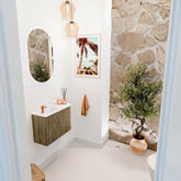 JOYA 61,6cm toiletmeubel ronding rechts kleur Dusk. Wastafel FAYE positie Links 1 kraangat kleur Talc.