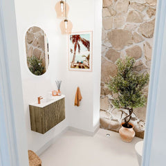 JOYA 61,6cm toiletmeubel ronding rechts kleur Dusk. Wastafel FAYE positie Links 1 kraangat kleur Talc.