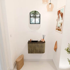 JOYA 61,6cm toiletmeubel ronding rechts kleur Dusk. Wastafel FAYE positie Links 1 kraangat kleur Urban.