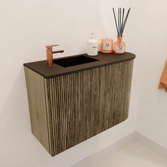 JOYA 61,6cm toiletmeubel ronding rechts kleur Dusk. Wastafel FAYE positie Links 1 kraangat kleur Urban.