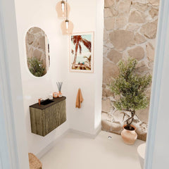 JOYA 61,6cm toiletmeubel ronding rechts kleur Dusk. Wastafel FAYE positie Links 1 kraangat kleur Urban.