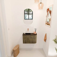 JOYA 61,6cm toiletmeubel ronding rechts kleur Dusk. Wastafel FAYE positie Links Zonder kraangat kleur Urban.