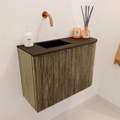 JOYA 61,6cm toiletmeubel ronding rechts kleur Dusk. Wastafel FAYE positie Links Zonder kraangat kleur Urban.