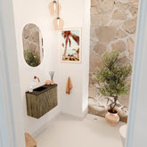 JOYA 61,6cm toiletmeubel ronding rechts kleur Dusk. Wastafel FAYE positie Links Zonder kraangat kleur Urban.