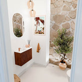 JOYA 61,6cm toiletmeubel ronding rechts kleur Ruby. Wastafel FAYE positie Links 1 kraangat kleur Talc.