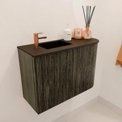 JOYA 61,6cm toiletmeubel ronding rechts kleur Shadow. Wastafel FAYE positie Links 1 kraangat kleur Urban.