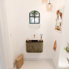 JOYA 63,2cm toiletmeubel ronding links + rechts kleur Dusk. Wastafel FAYE positie Midden Zonder kraangat kleur Urban.