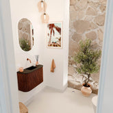 JOYA 63,2cm toiletmeubel ronding links + rechts kleur Ruby. Wastafel FAYE positie Midden Zonder kraangat kleur Urban.