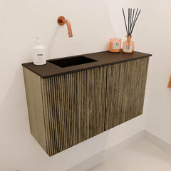 JOYA 70cm toiletmeubel kleur Dusk. Wastafel FAYE positie Links Zonder kraangat kleur Urban.