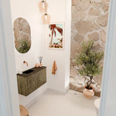 JOYA 70cm toiletmeubel kleur Dusk. Wastafel FAYE positie Links Zonder kraangat kleur Urban.