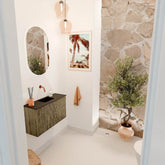 JOYA 70cm toiletmeubel kleur Dusk. Wastafel FAYE positie Midden Zonder kraangat kleur Urban.