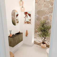 JOYA 70cm toiletmeubel kleur Dusk. Wastafel FAYE positie Rechts 1 kraangat kleur Urban.