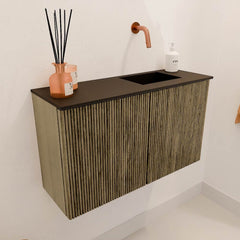 JOYA 70cm toiletmeubel kleur Dusk. Wastafel FAYE positie Rechts Zonder kraangat kleur Urban.