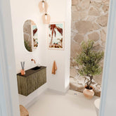 JOYA 70cm toiletmeubel kleur Dusk. Wastafel FAYE positie Rechts Zonder kraangat kleur Urban.