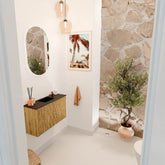 JOYA 70cm toiletmeubel kleur Oak. Wastafel FAYE positie Midden 1 kraangat kleur Urban.