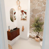 JOYA 70cm toiletmeubel kleur Ruby. Wastafel FAYE positie Rechts 1 kraangat kleur Urban.