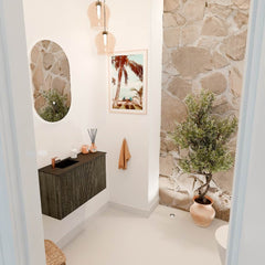 JOYA 70cm toiletmeubel kleur Shadow. Wastafel FAYE positie Links 1 kraangat kleur Urban.