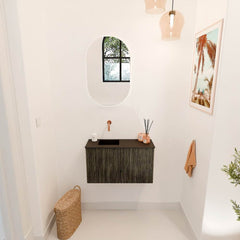 JOYA 70cm toiletmeubel kleur Shadow. Wastafel FAYE positie Links Zonder kraangat kleur Urban.