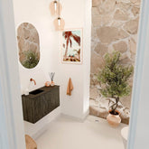 JOYA 70cm toiletmeubel kleur Shadow. Wastafel FAYE positie Links Zonder kraangat kleur Urban.