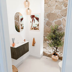 JOYA 70cm toiletmeubel kleur Shadow. Wastafel FAYE positie Rechts 1 kraangat kleur Talc.