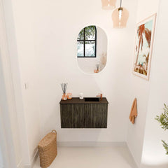 JOYA 70cm toiletmeubel kleur Shadow. Wastafel FAYE positie Rechts 1 kraangat kleur Urban.