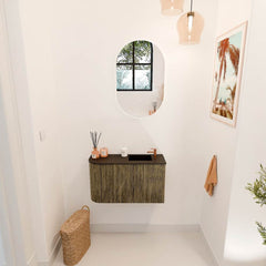 JOYA 71,6cm toiletmeubel ronding links kleur Dusk. Wastafel FAYE positie Rechts 1 kraangat kleur Urban.