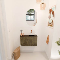 JOYA 71,6cm toiletmeubel ronding links kleur Dusk. Wastafel FAYE positie Rechts Zonder kraangat kleur Urban.