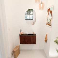 JOYA 71,6cm toiletmeubel ronding links kleur Ruby. Wastafel FAYE positie Rechts 1 kraangat kleur Urban.