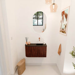 JOYA 71,6cm toiletmeubel ronding links kleur Ruby. Wastafel FAYE positie Rechts Zonder kraangat kleur Urban.